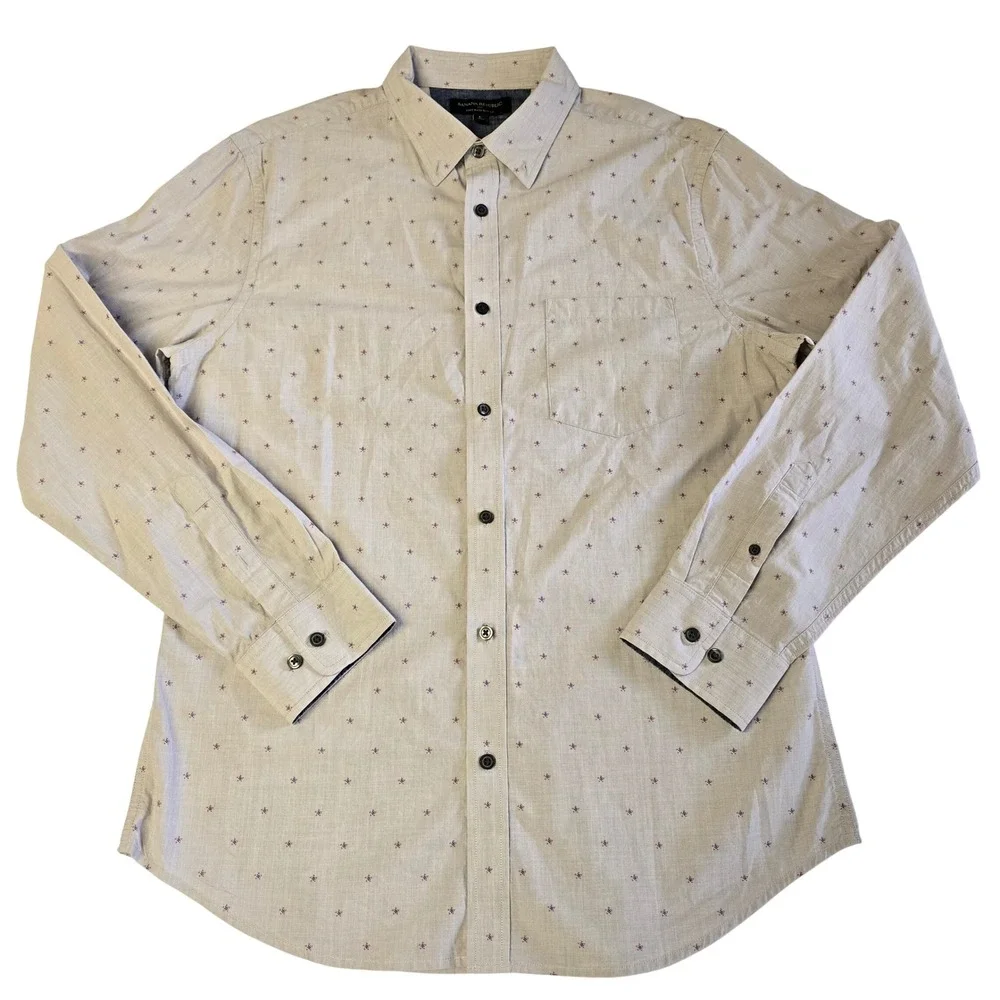 Banana Republic Mens Soft Wash Slim Fit Floral Print Button Down Shirt Gray L